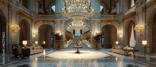 Elegant chandelier in a grand hall, luxurious and opulent, ideal for a sophisticated decor