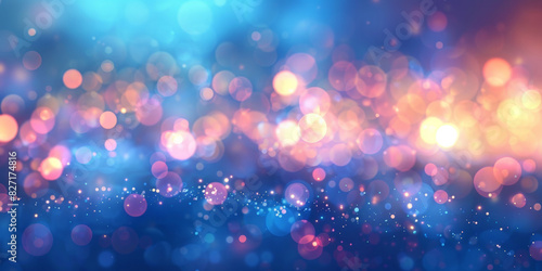 Abstract bokeh lights in vibrant blue and pink hues creating a dreamy and festive atmosphere with glowing orbs and soft focus
 photo