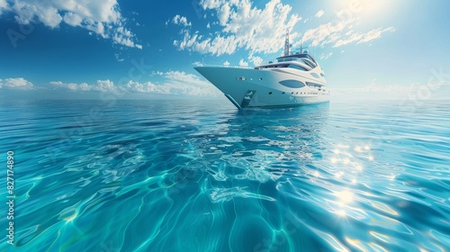 Elegant yacht on crystalclear waters, sleek design and luxurious amenities, a picture of affluence and high society, perfect for a lifestyle magazine cover