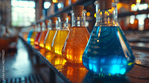 Flasks and test tubes in a chemistry laboratory. photo