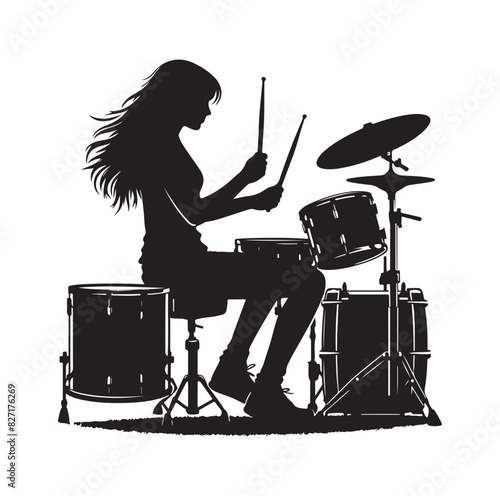 A drummer musician drumming drums in detailed silhouette