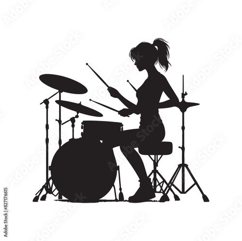 A drummer musician drumming drums in detailed silhouette