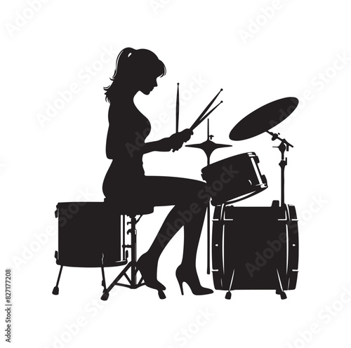 A drummer musician drumming drums in detailed silhouette