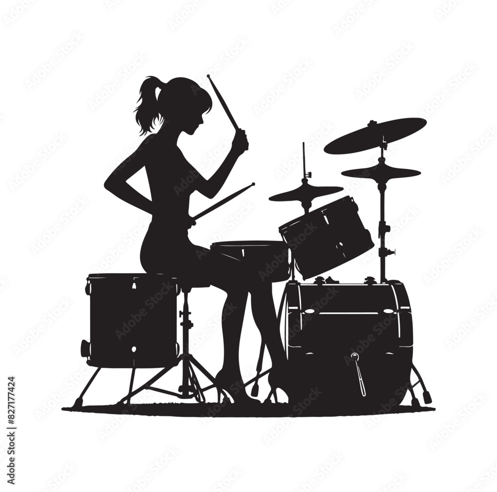 Fototapeta premium A drummer musician drumming drums in detailed silhouette