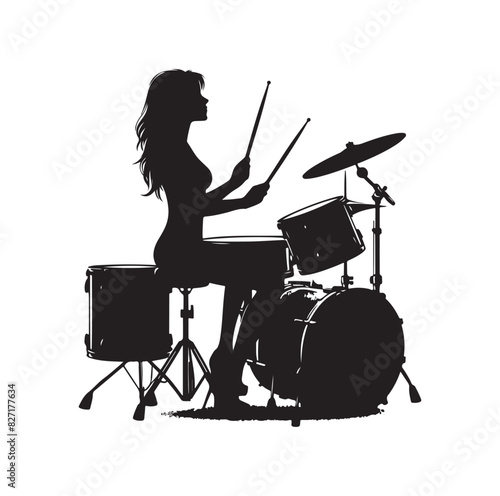 A drummer musician drumming drums in detailed silhouette