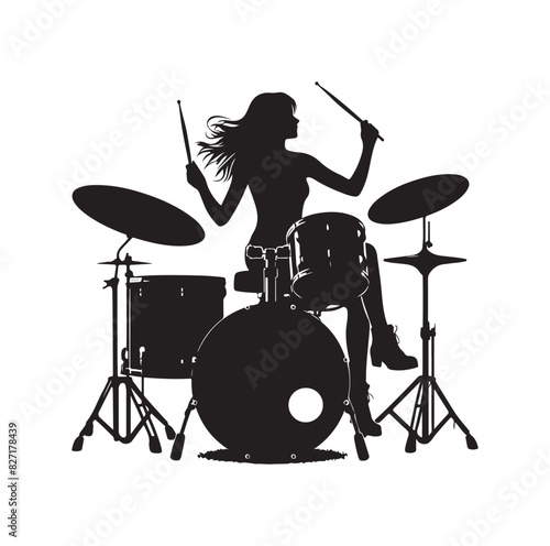 A drummer musician drumming drums in detailed silhouette