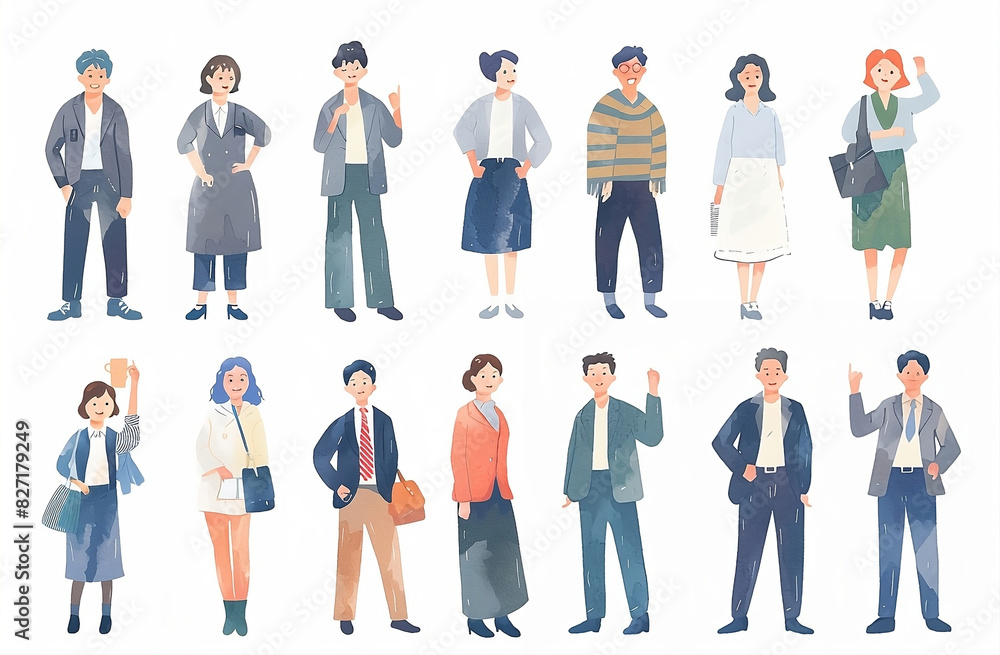 Phone is stressed.Diverse group of business professionals. A corporate setting the characters with flat on white backgrounds. A set of watercolor illustrations people expressing different emotions. Phone is stressed.Diverse group of business professionals. A corporate setting the characters with flat on white backgrounds. A set of watercolor illustrations people expressing different emotions.