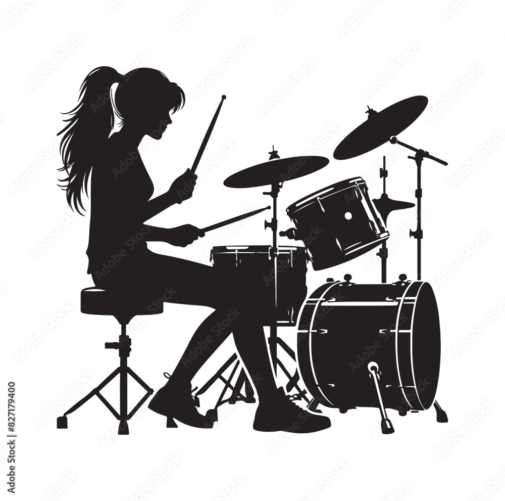 Fototapeta premium A drummer musician drumming drums in detailed silhouette