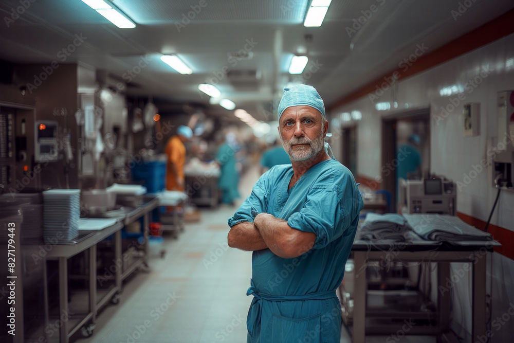 Man in gown standing in a hospital room Man in gown standing in a hospital room