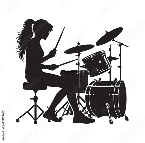 A drummer musician drumming drums in detailed silhouette