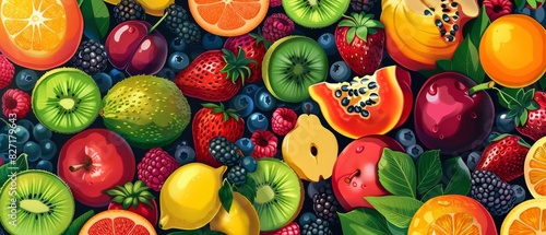 Fruit Fiesta  Lively illustrations of various fruits in vibrant colors photo
