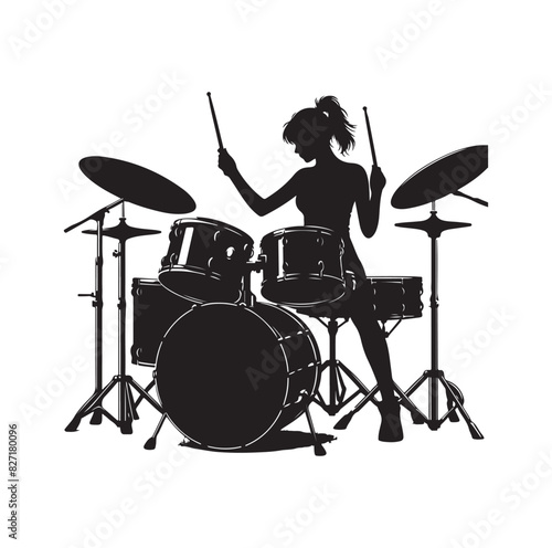 A drummer musician drumming drums in detailed silhouette