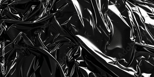 Abstract black crumpled surface with glossy texture creating a modern and edgy visual effect in a minimalist design
, shiny metal texture,crumpled plastic material  photo