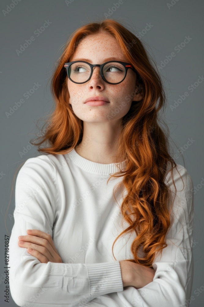 Fototapeta premium Woman With Red Hair Wearing Glasses