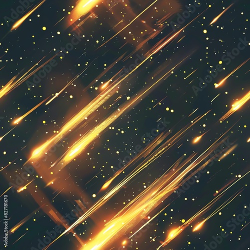 Close-up of individual meteors in a dazzling shower, highlighting the intense glow and rapid movement against the starlit sky