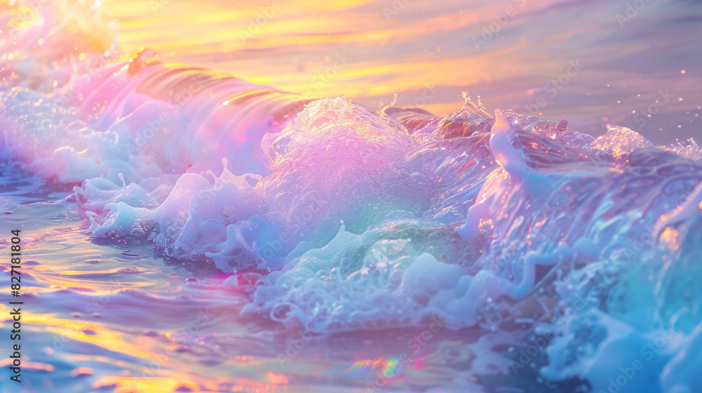 Naklejka premium Pastel rainbow waves crashing against each other in a mesmerizing caustic overlay.