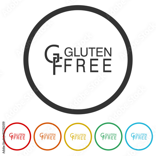 GF gluten free icon . Set icons in color circle buttons
