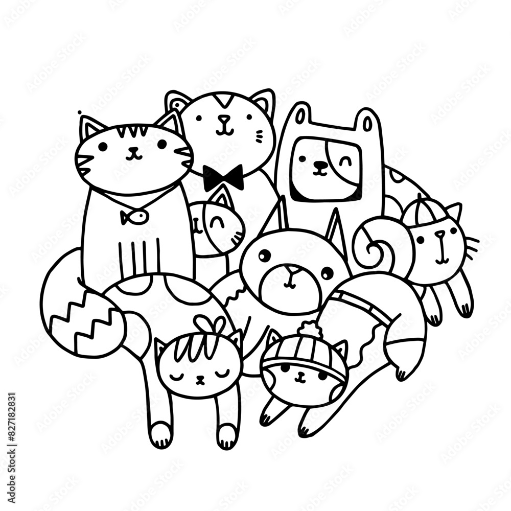 Cute illustration for colouring book. Funny cats characters for kids. Cute illustration for colouring book. Funny cats characters for kids.