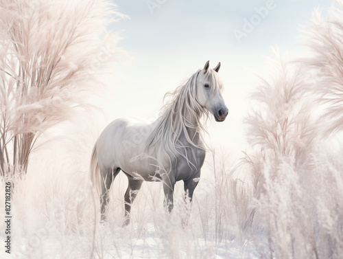 A Majestic Unicorn With A Visible Skeletal Structure, Standing In An Enchanted Meadow With A Shimmering Horn On A Clean Pastel Light And White Isolated Background