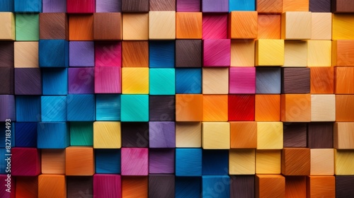 Colorful wood texture abstract block stack wooden 3d cubes colorful cubic background