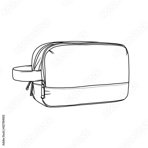 Technical sketch drawing vector Illustration of toiletry bags men line art, suitable for your custom bag design, outline vector doodle illustration side view isolated on white background