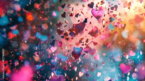 Heartshaped confetti falling at a party, Celebration Love, Digital Painting photo
