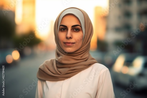 arabic muslim woman on city street © alisaaa