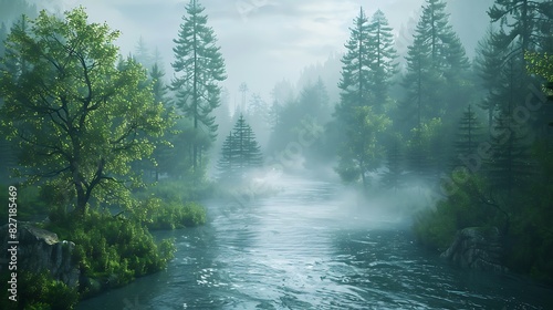 A river running through a forested landscape