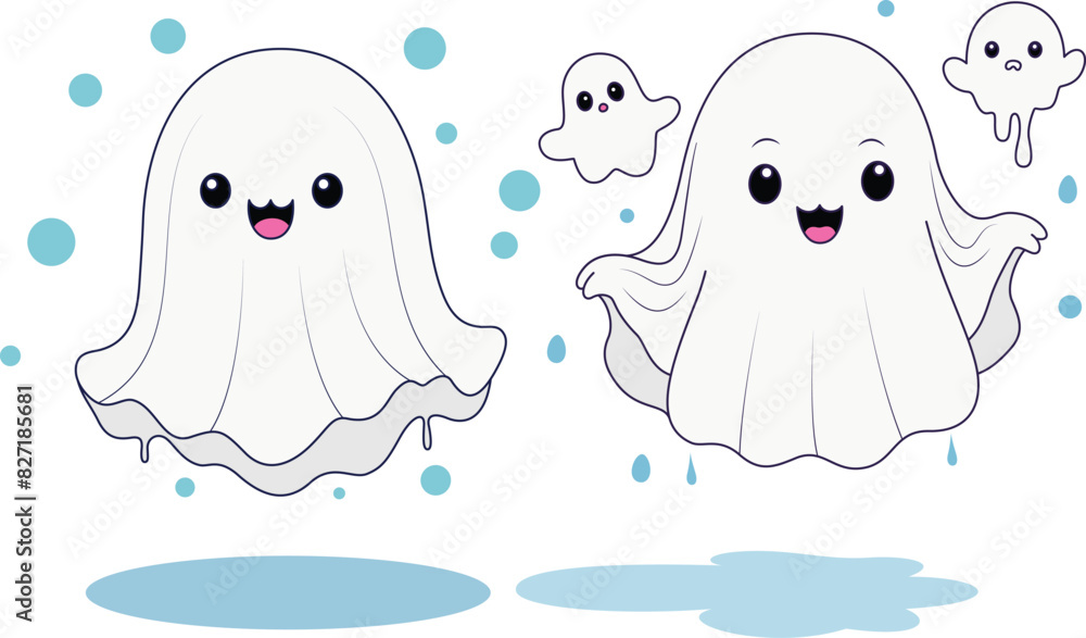 Set of cute kawaii ghosts boo cartoon character, Halloween vector illustration Set of cute kawaii ghosts boo cartoon character, Halloween vector illustration