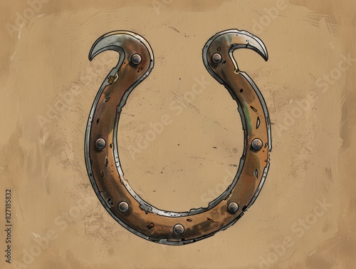 Horseshoe symbolizing luck and protection, plain brown background, Fortunate, Sketch