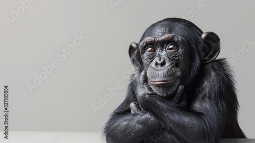 Chimpanzee Sitting on White Table