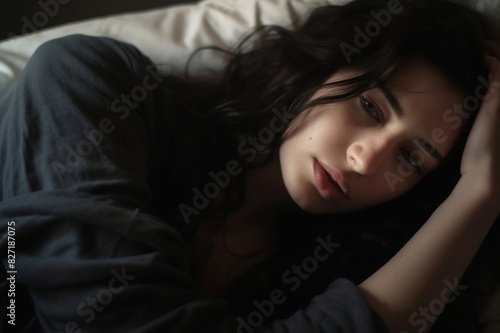 close-up of sad woman lying on bed © alisaaa