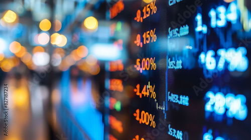 Stock market chart with many numbers and lines. Stock analysis. Growth and fall. Business concept.