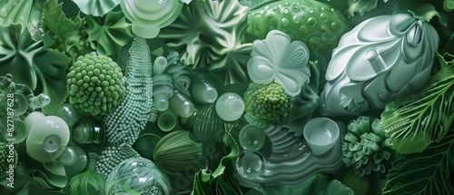 Illustrate a detailed close-up of a diverse array of everyday objects made from renewable plastics photo