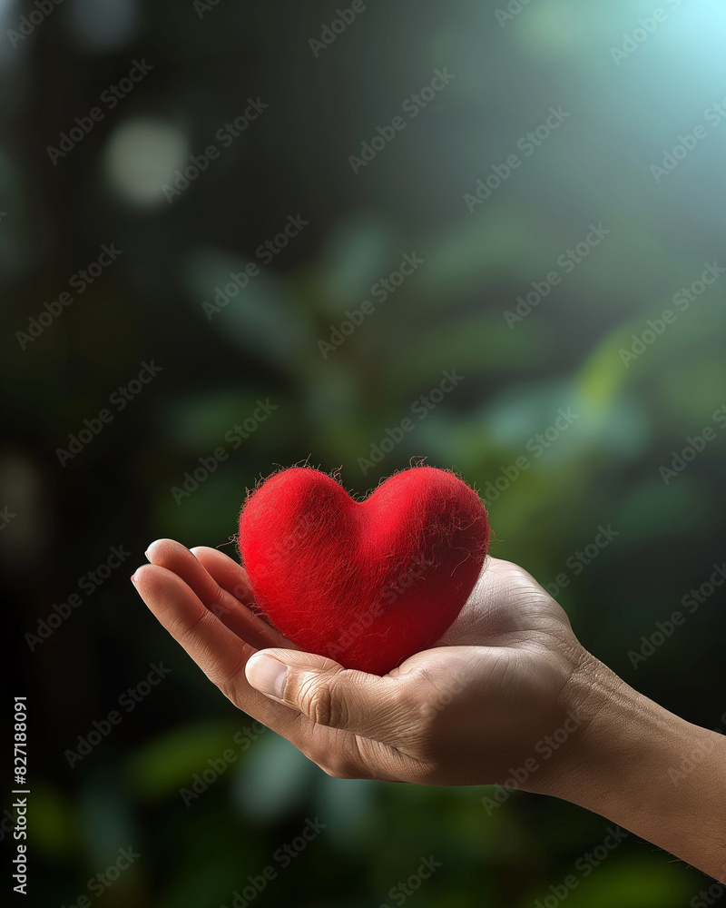 Hand Holding Fuzzy Red Heart Outdoors Hand Holding Fuzzy Red Heart Outdoors