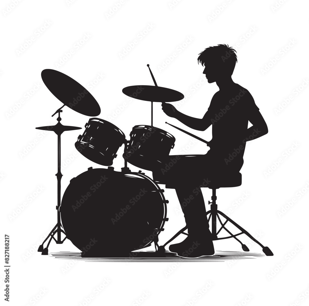 Fototapeta premium A drummer musician drumming drums in detailed silhouette