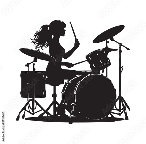 A drummer musician drumming drums in detailed silhouette