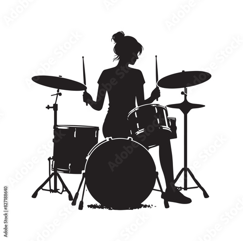 A drummer musician drumming drums in detailed silhouette