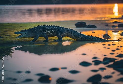 A crocodile with its mouth open ready to attack