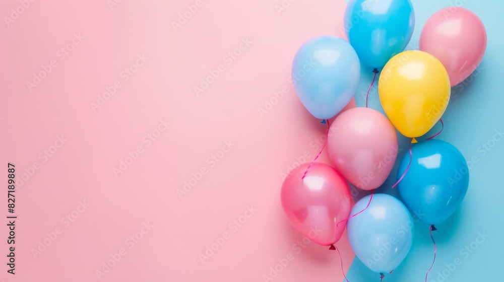 Many colorful balloons on blue and pink background Many colorful balloons on blue and pink background
