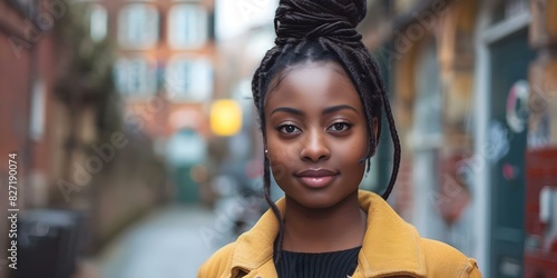 City alley photo showcasing a stylish young Black woman. Concept Fashion Photography, Urban Style, Black Model, City Street Style, Stylish Portraits © Anastasiia
