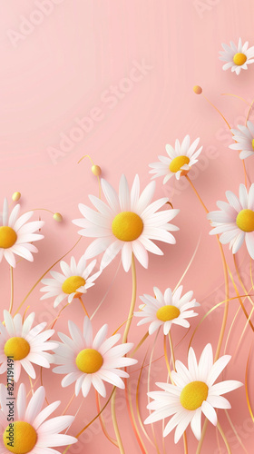 Daisy flowers with plain and clean pink pastel background for wallpaper or lock screen. vector illustration.