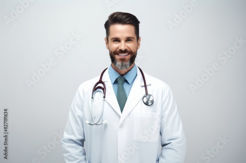 portrait of doctor smiling on white background