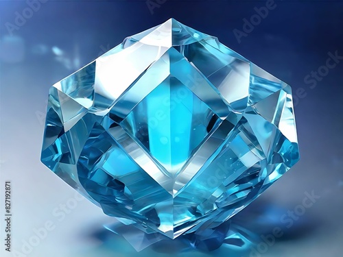 Create a holographic representation of aquamarine  abstracted into dynamic geometric forms and patterns that convey the light blue color and crystalline beauty of this gemstone.