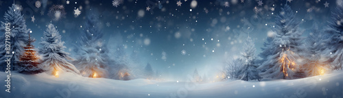 Christmas winter landscape background Snow forest Copy space Illustration for web poster banner. Winter Landscape with Snow Forest: Christmas Background Illustration
 photo