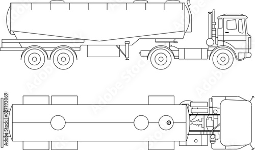 Vector illustration sketch of detailed design drawing for water and oil tanker car transportation equipment