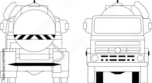 Vector illustration sketch of detailed design drawing for water and oil tanker car transportation equipment