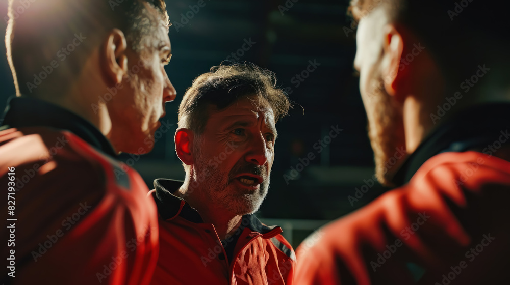 Soccer coaches instructing players during game, close-up Soccer coaches instructing players during game, close-up