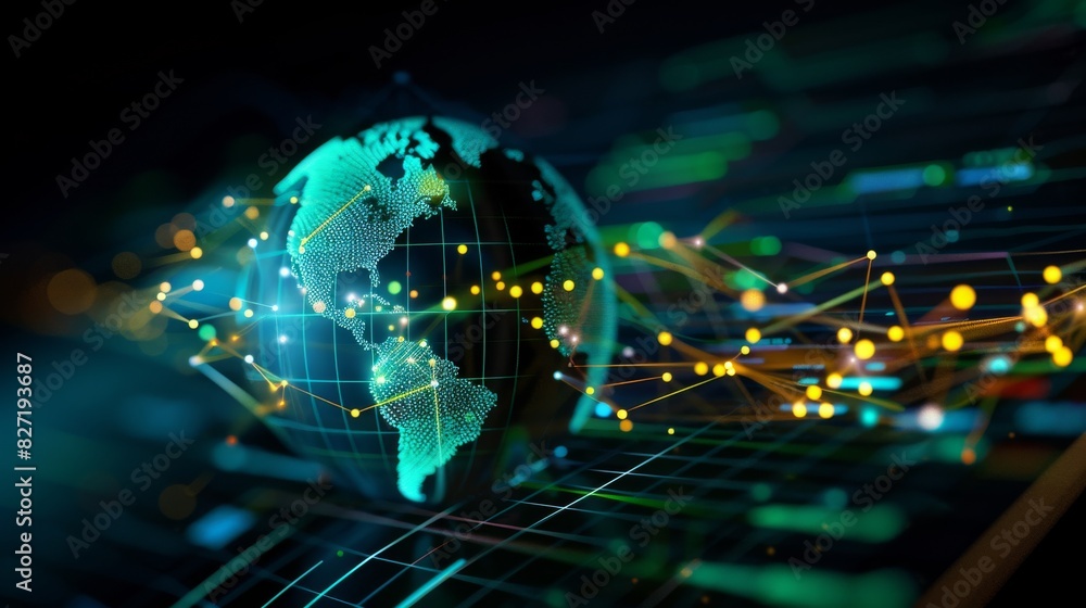 Interactive 3D globe data chart, displaying global data points, sleek and modern design, perfect for international or geographical data visualization Interactive 3D globe data chart, displaying global data points, sleek and modern design, perfect for international or geographical data visualization