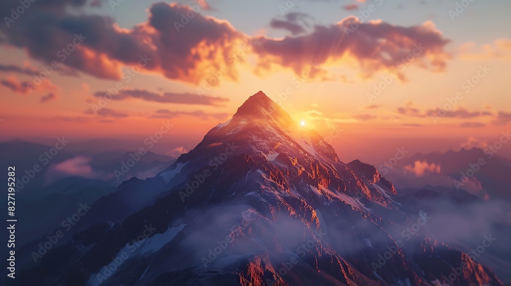 A mountain peak at sunrise